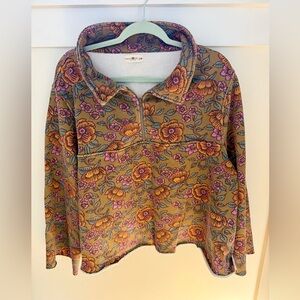 Natural Life Floral Knit Quarter Zip with Pink and Brown